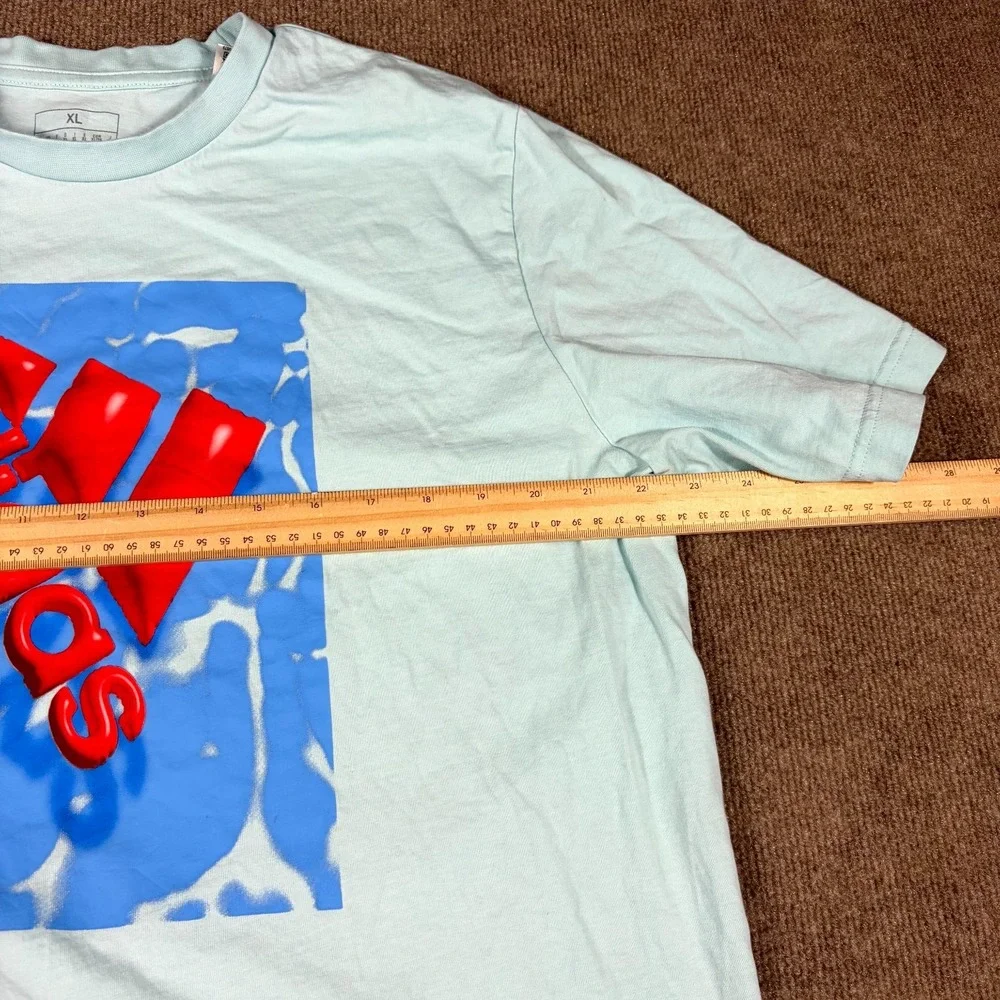 Adidas T-Shirt Mens XL Light Blue Spellout Graphic Classic Casual Wear Crew Neck